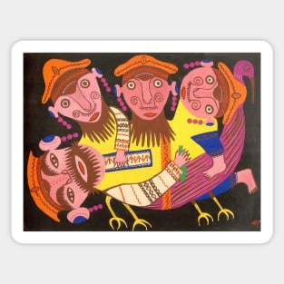 Maria Primachenko - four drunkards riding a bird 1976 Sticker